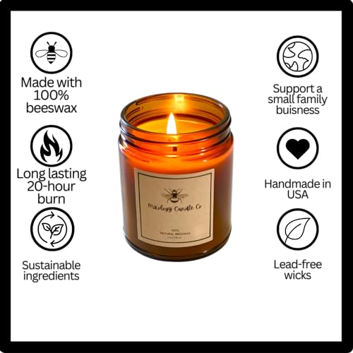 Beeswax Jar Candle - 4oz - All Natural Light Honey Scent - Handcrafted in USA - 100% Beeswax Amber Jars