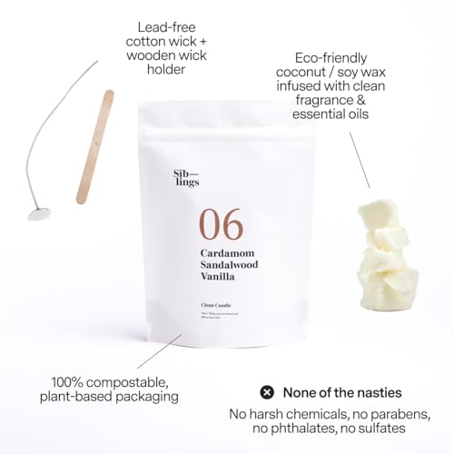 Siblings Essentials No 06 Cardamom Sandalwood Vanilla DIY Candle Refill Kit
| Eco-Friendly No 06 Cardamom Sandalwood Va