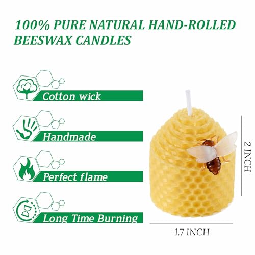 Hand-Rolled Honeycomb Bees Wax Candles 12 Pack for Home Holiday Prayer Dinner
| Non-Toxic Dripless Beeswax Votive Candl