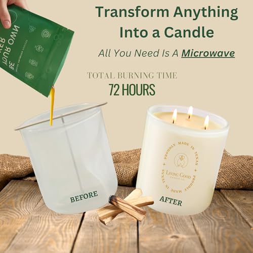 Eco-Friendly Microwavable Candle Making Kit - Woodsy Palo Santo & Bergamot Scent - DIY Beeswax Candle - 6 Wicks & 72 Hou