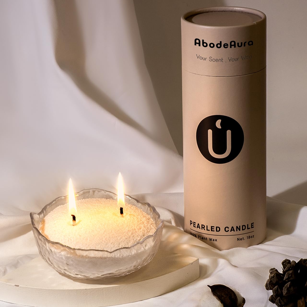 Pearled Candle 18 oz Citrus Sunrise Orange Lemon Grapefruit Scented Refillable Sand Candle - 125+ Hour Burn Time Glass C