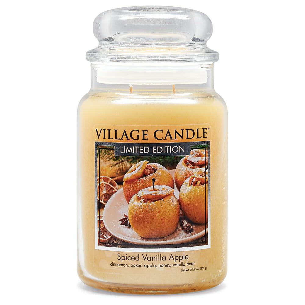 Village Candle Spiced Vanilla Apple Large Glass Jar Scented Candle for Home Decor, 21.25 oz, Ivory