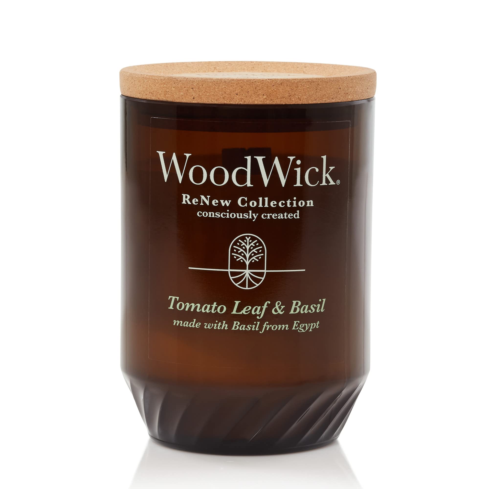 WoodWick Renew Large Tomato Leaf & Basil Scented Candles, Plant Based Soy Wax Blend, Upcycled Materials, Up to 75 Hours