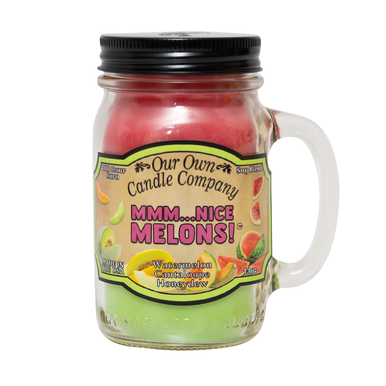 Our Own Candle Company Nice Melons Scented Mason Jar Candle for Home Decoration - 13 Ounces, 100 Hour Long Burn Time, Pe