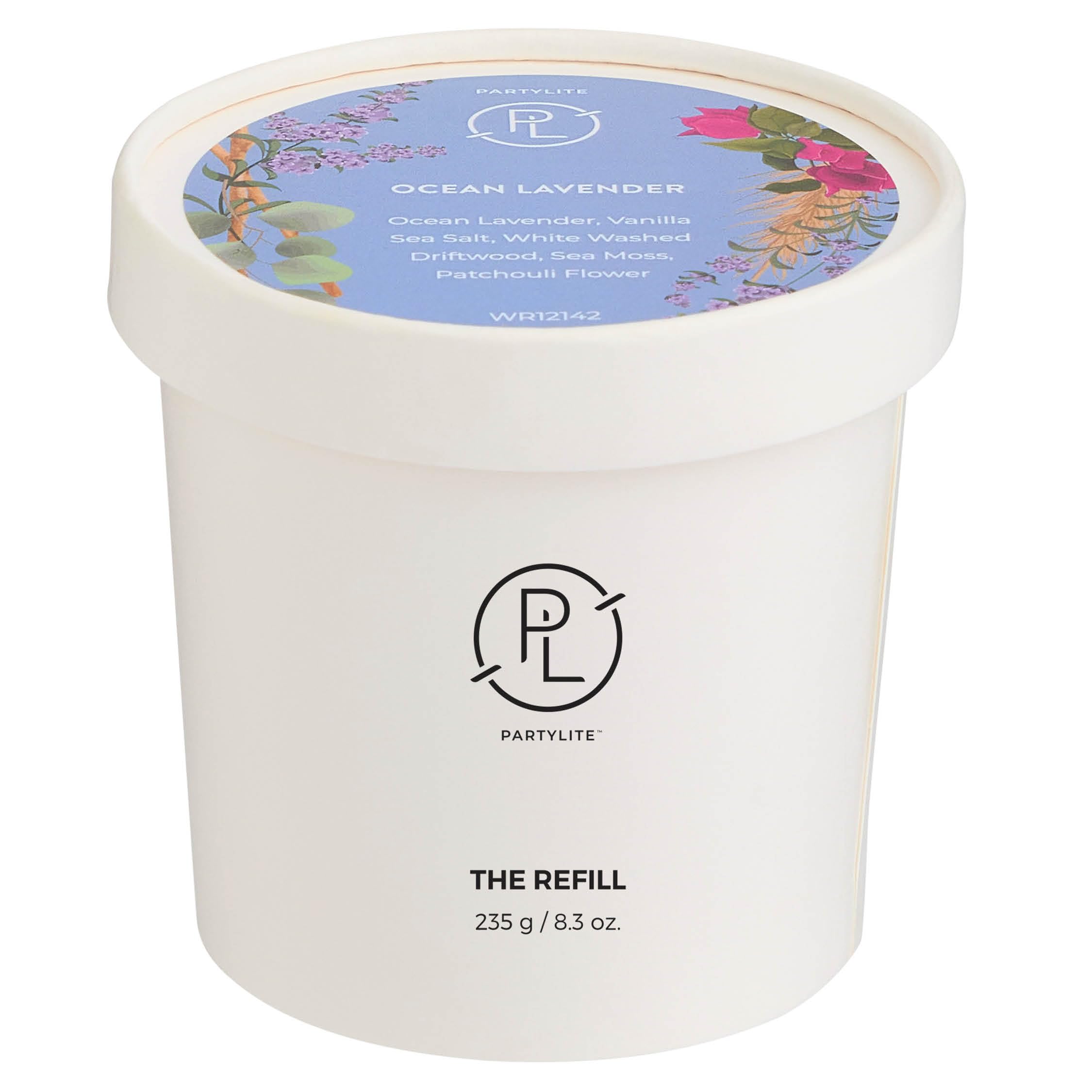 PartyLite Ocean Lavender Scented Candle Refill, Vanilla Sea Salt Driftwood, Driftwood Scent for Relaxation, 10oz 1-Wick