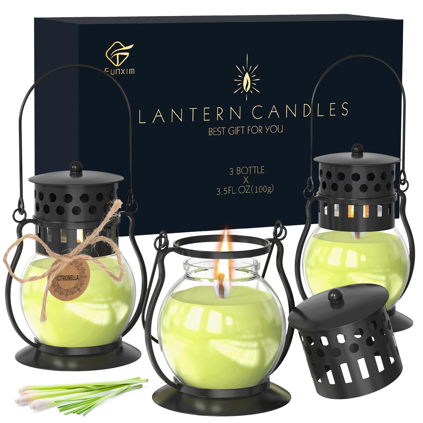 Citronella Candles Outdoor Vintage Lantern 3pcs |5oz DEET Free Lemongrass Scented Candles for Camping Patio Garden, Natu