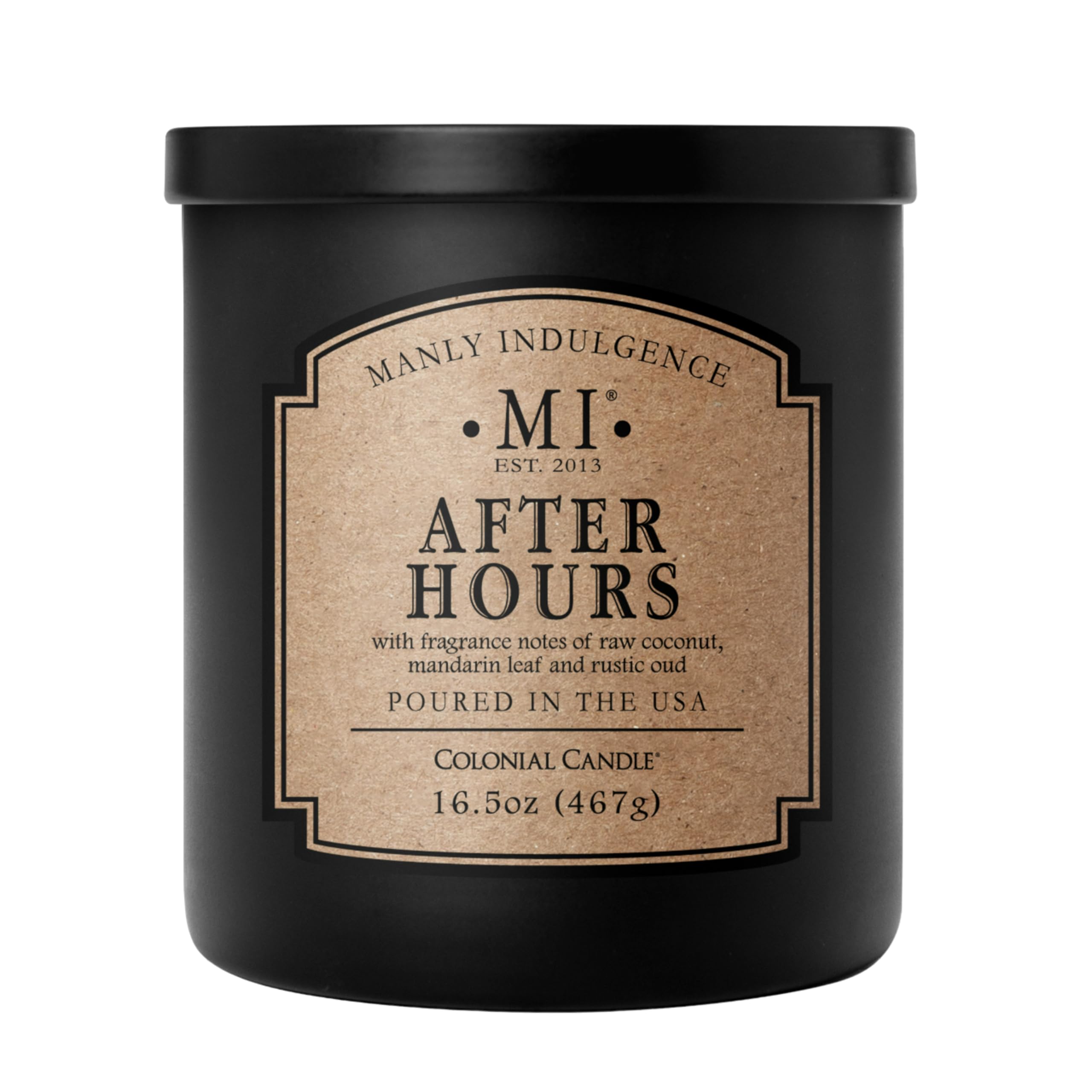Manly Indulgence After Hours Scented Candles for Men | 16.5 oz Single Wick | Long Lasting 60H Burn | Father's Day Gift |