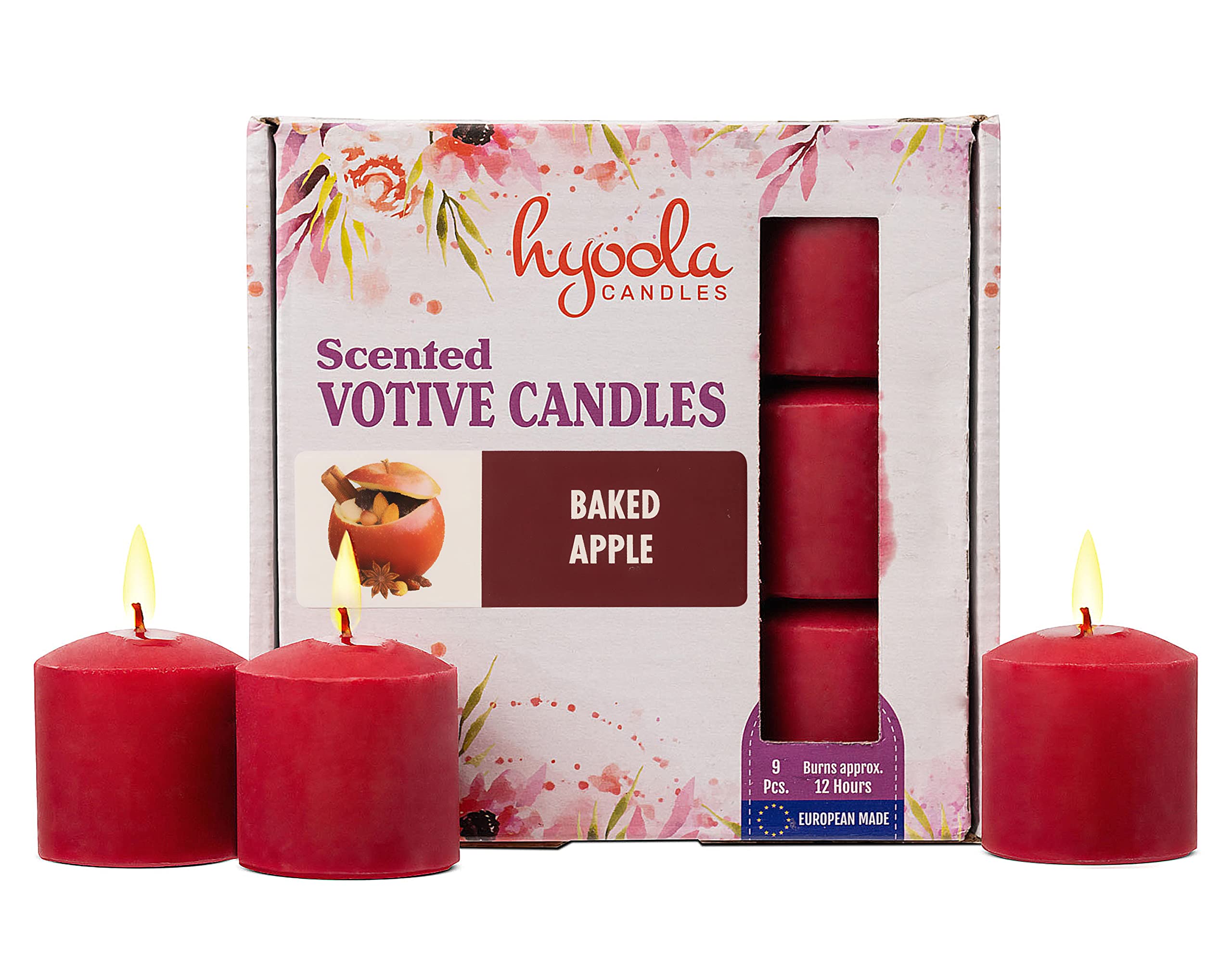 Hyoola Baked Apple Scented Votive Candles - 12 Hour Burn Time - 9 Pack - European Made